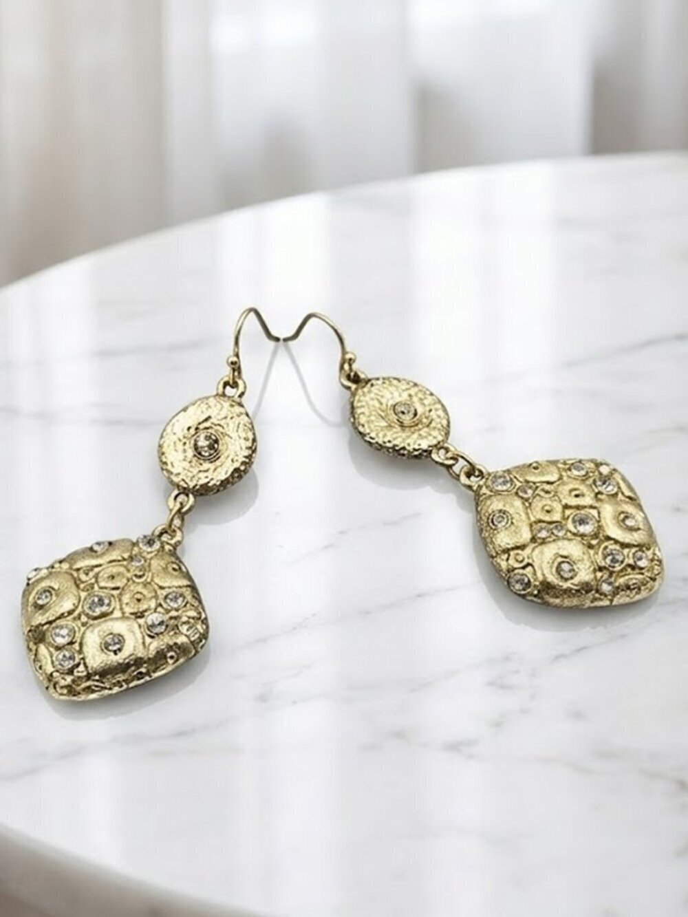 Ladies Gold Square Earrings